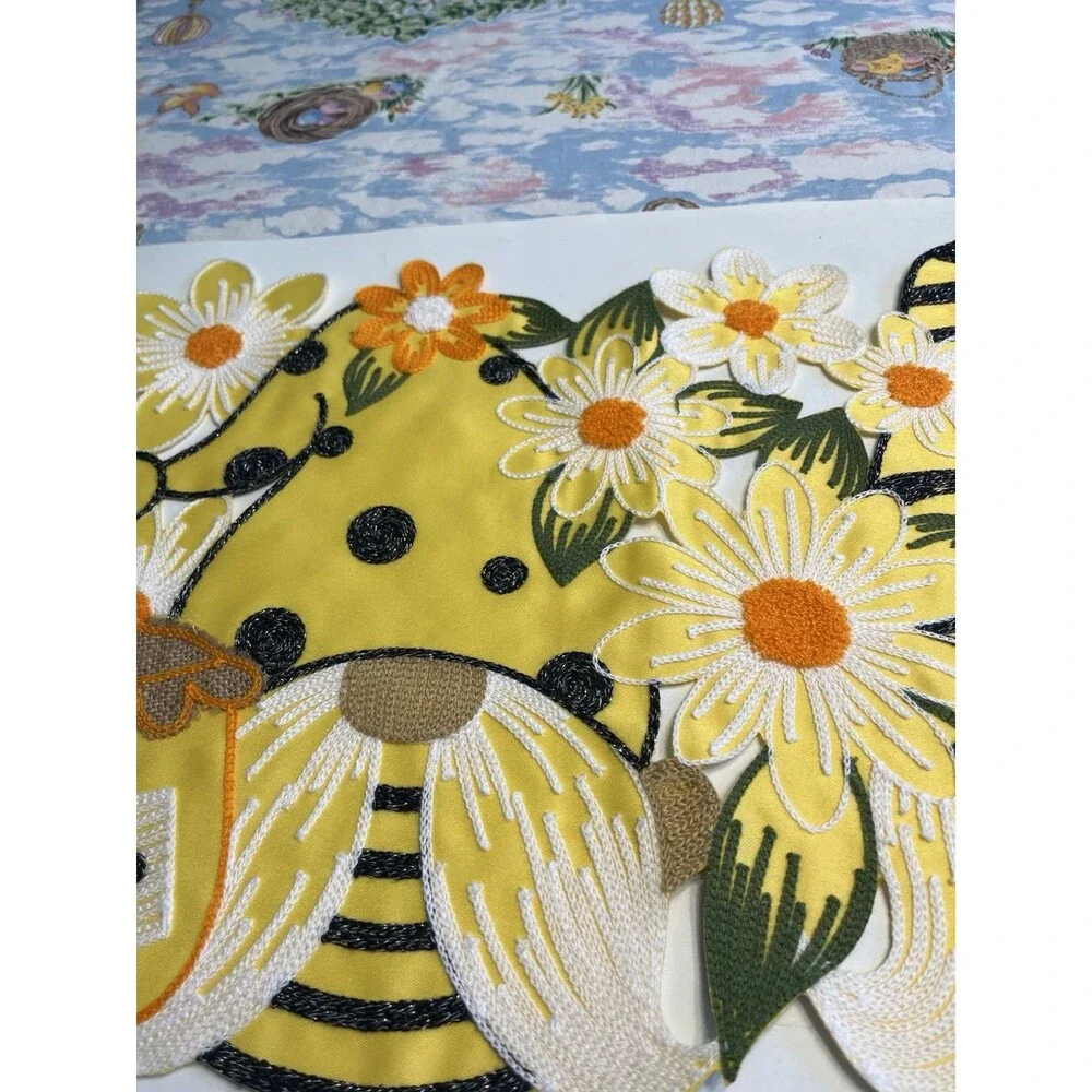 4pc Gnome Bees Flowers Placemats Embroidered